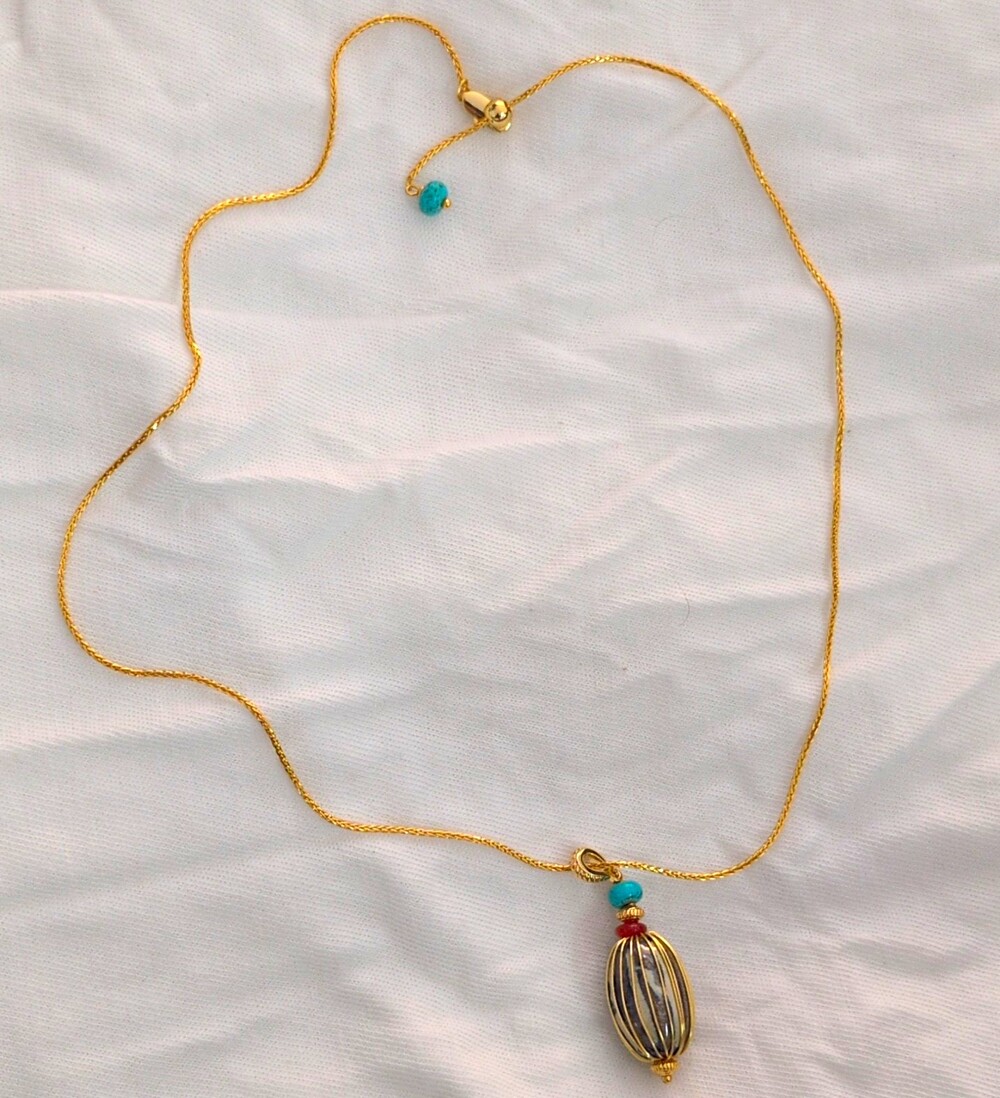 Vintage Style Ceramic Agate Turquoise 18K Gold Plated Adjustable Necklace Pendan